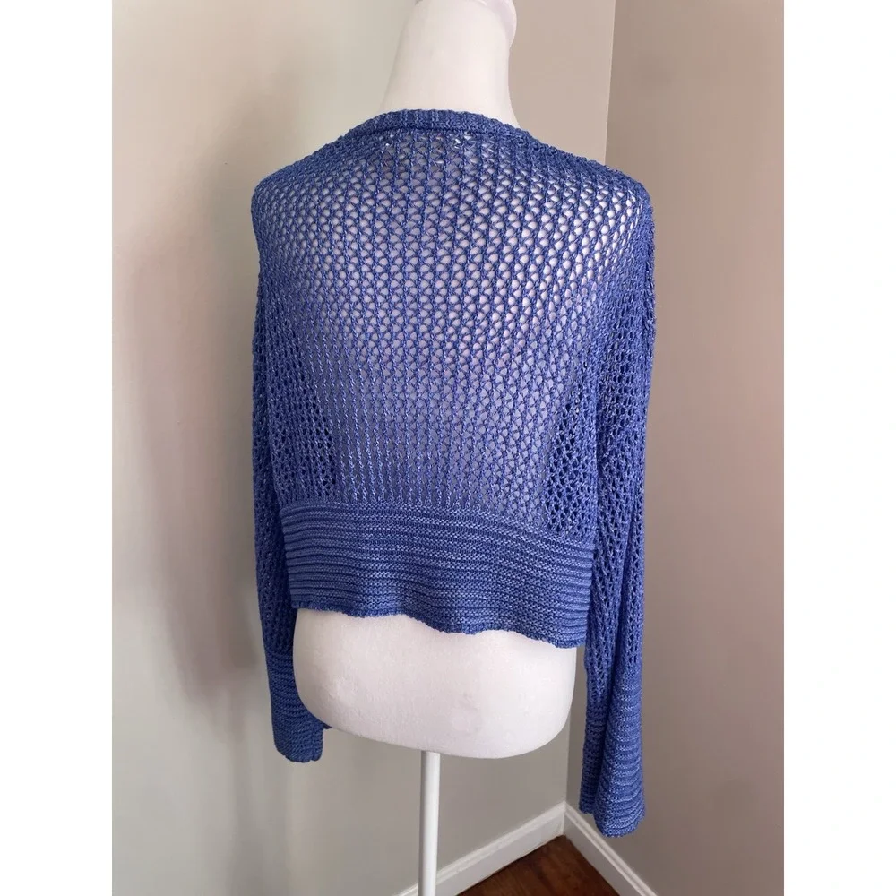 Anthropologie Women One Size Open Knit Cardigan Bell Sleeve Cropped Blue Hippie‎